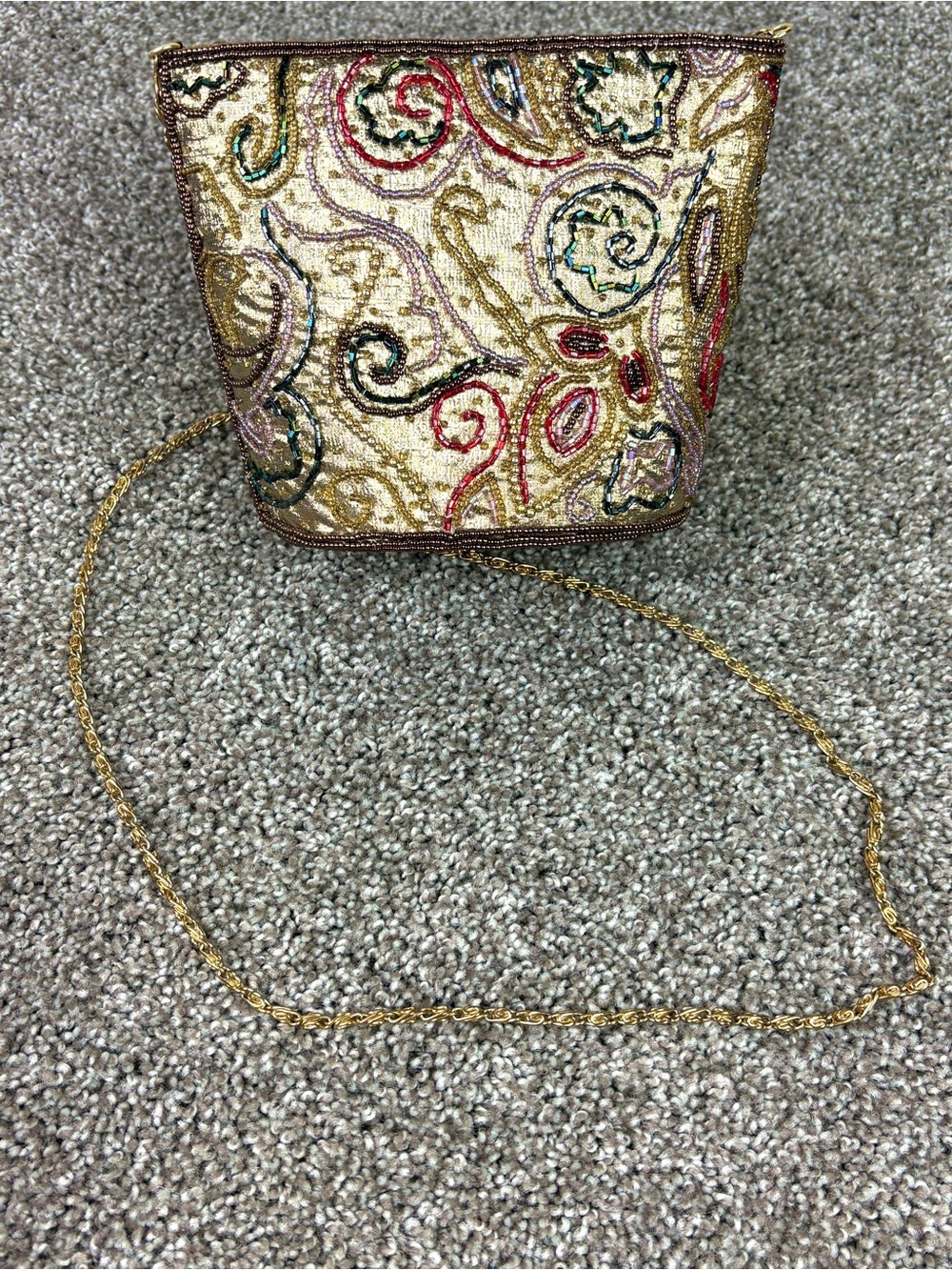I Magnin & Co Gold Color Beaded Evening Purse Retro Vintage Handbag Small